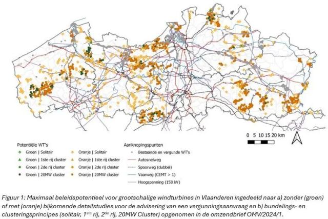 Map of maximum policy potential for big wind turbines in Flanders